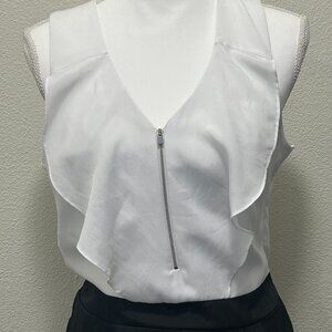 Express black and white one piece lined shorts romper, ruffled top, size 6